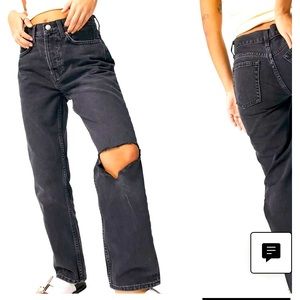 TOP SHOP BLACK HIGH RISE DAD JEAN ( 28 W)